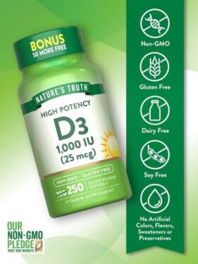 NATURE 'S TRUTH HIGH POTENCY D3 1,000 IU (25mcg) 250SOFTGELS